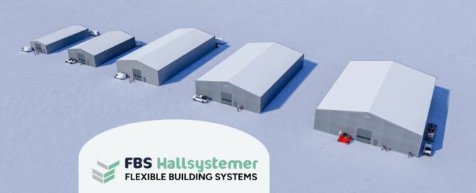 FBS Hallsystemer tilbyr standardhaller i disse fem ulike størrelsene.