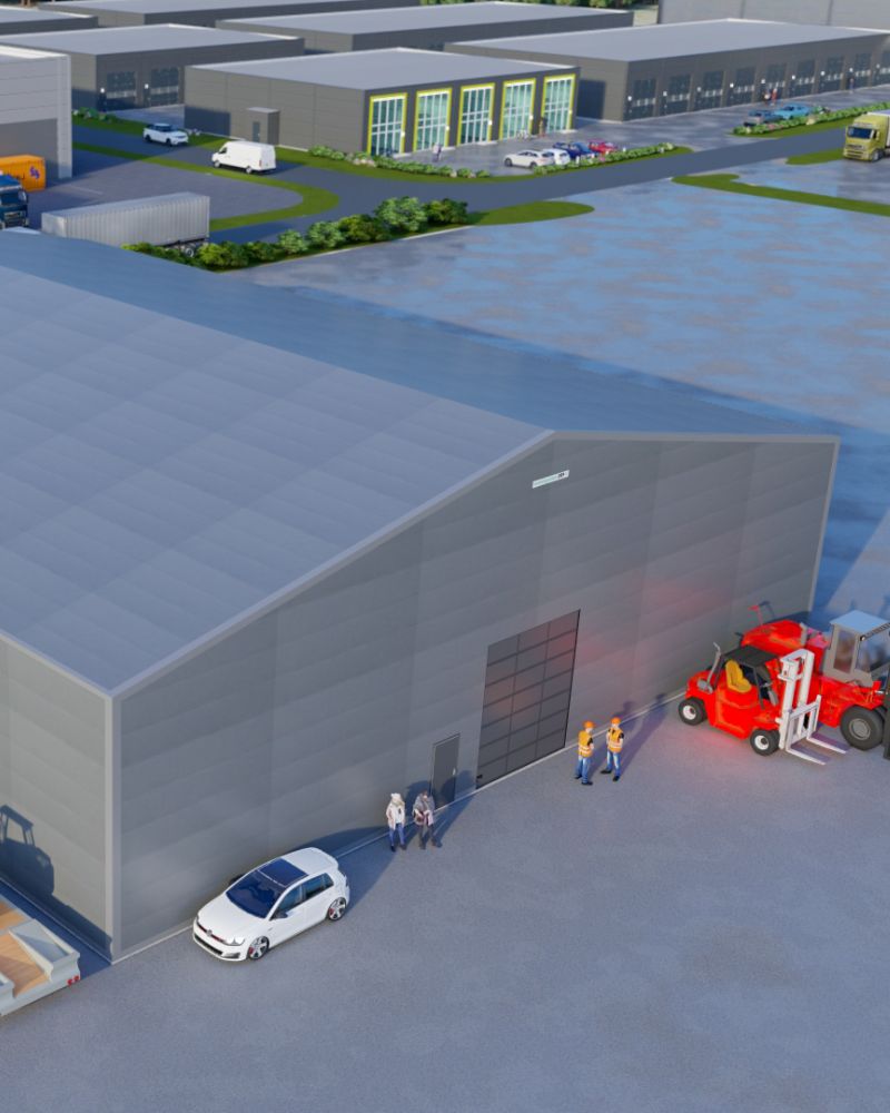 FBS international næringspark Illustrasjon av plasthall og stålhaller levert av FBS international