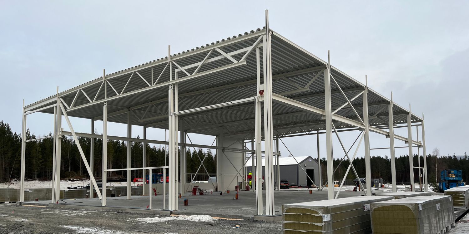 Stålhall, Kilemokroken 23b under oppføring.