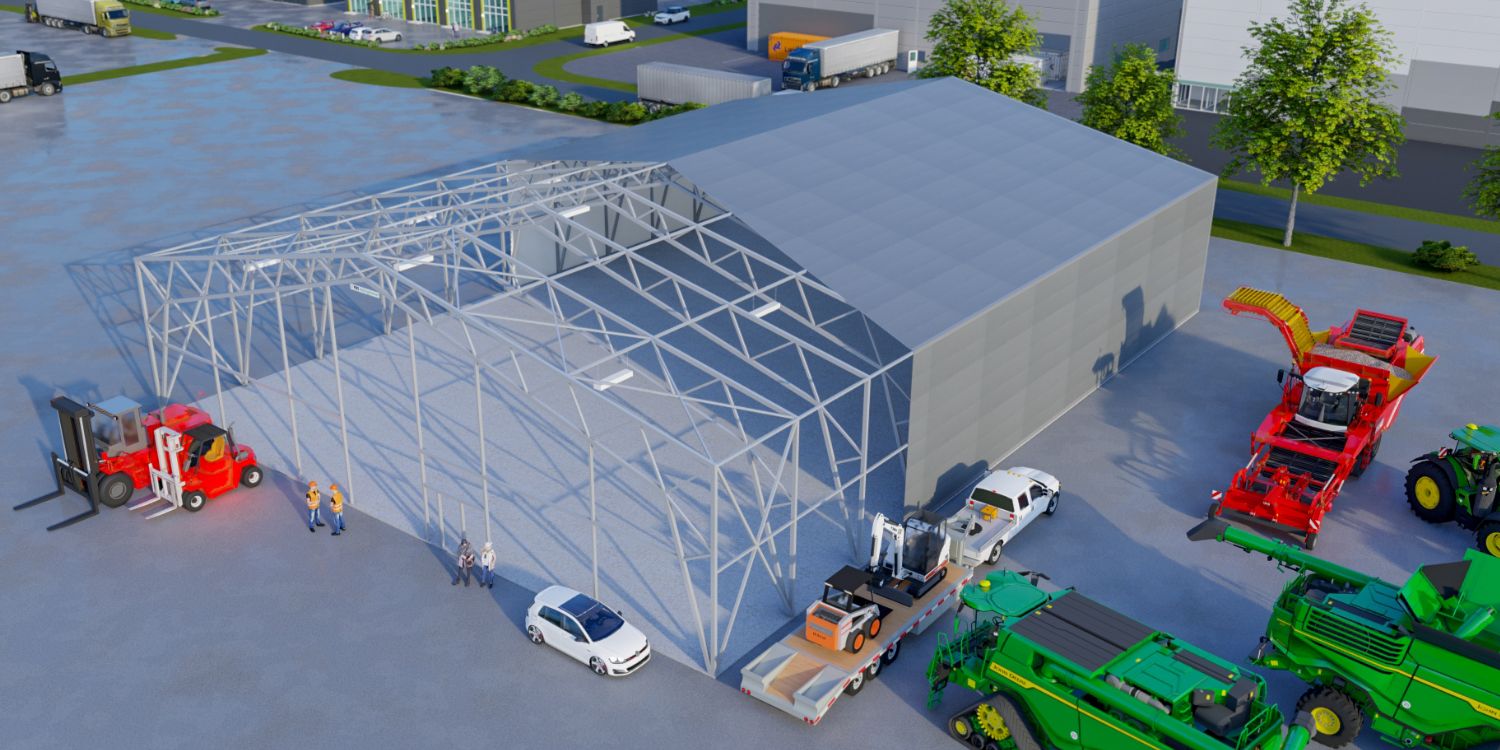 Illustrasjon av at en av våre plasthaller gjennomgår dukskift.