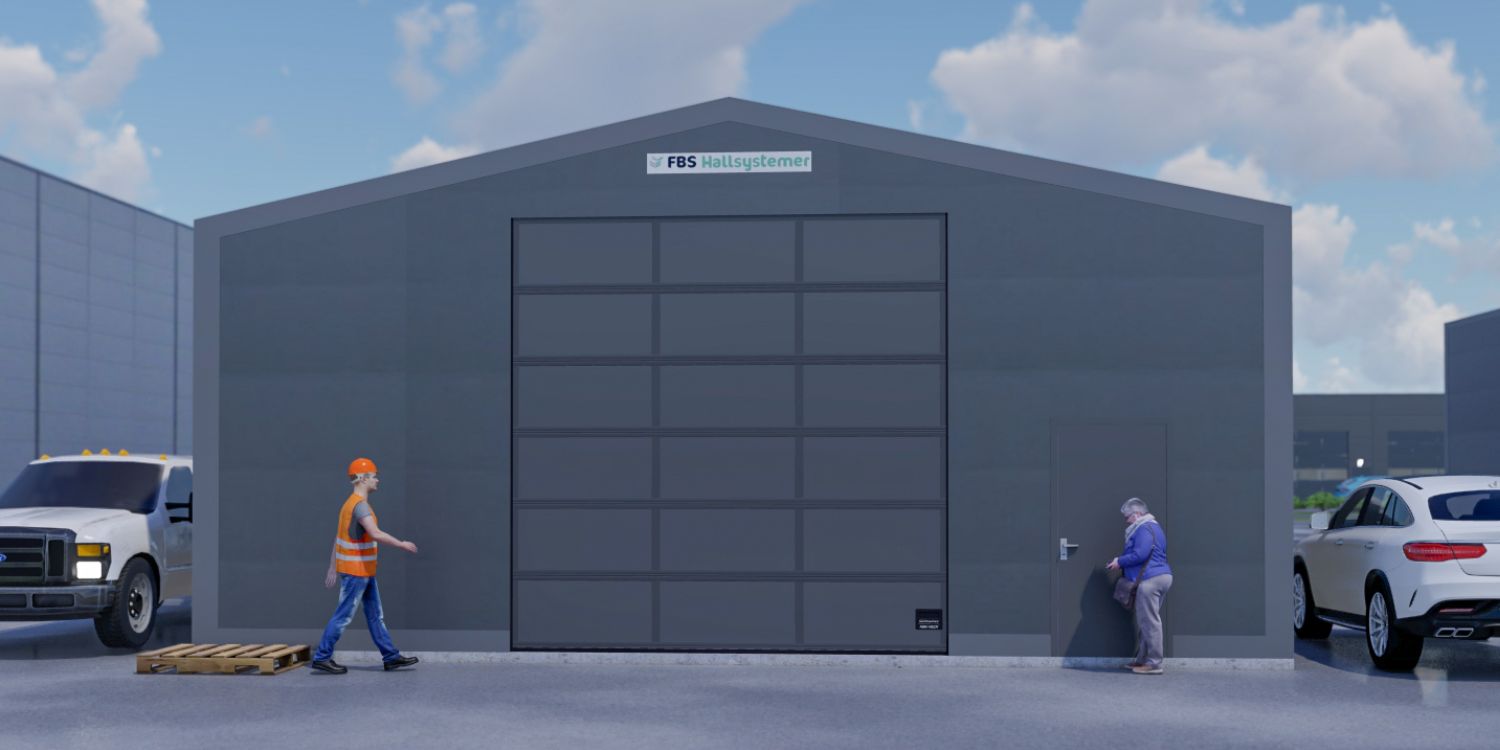 Fasaden av fremsiden på en av våre plasthaller