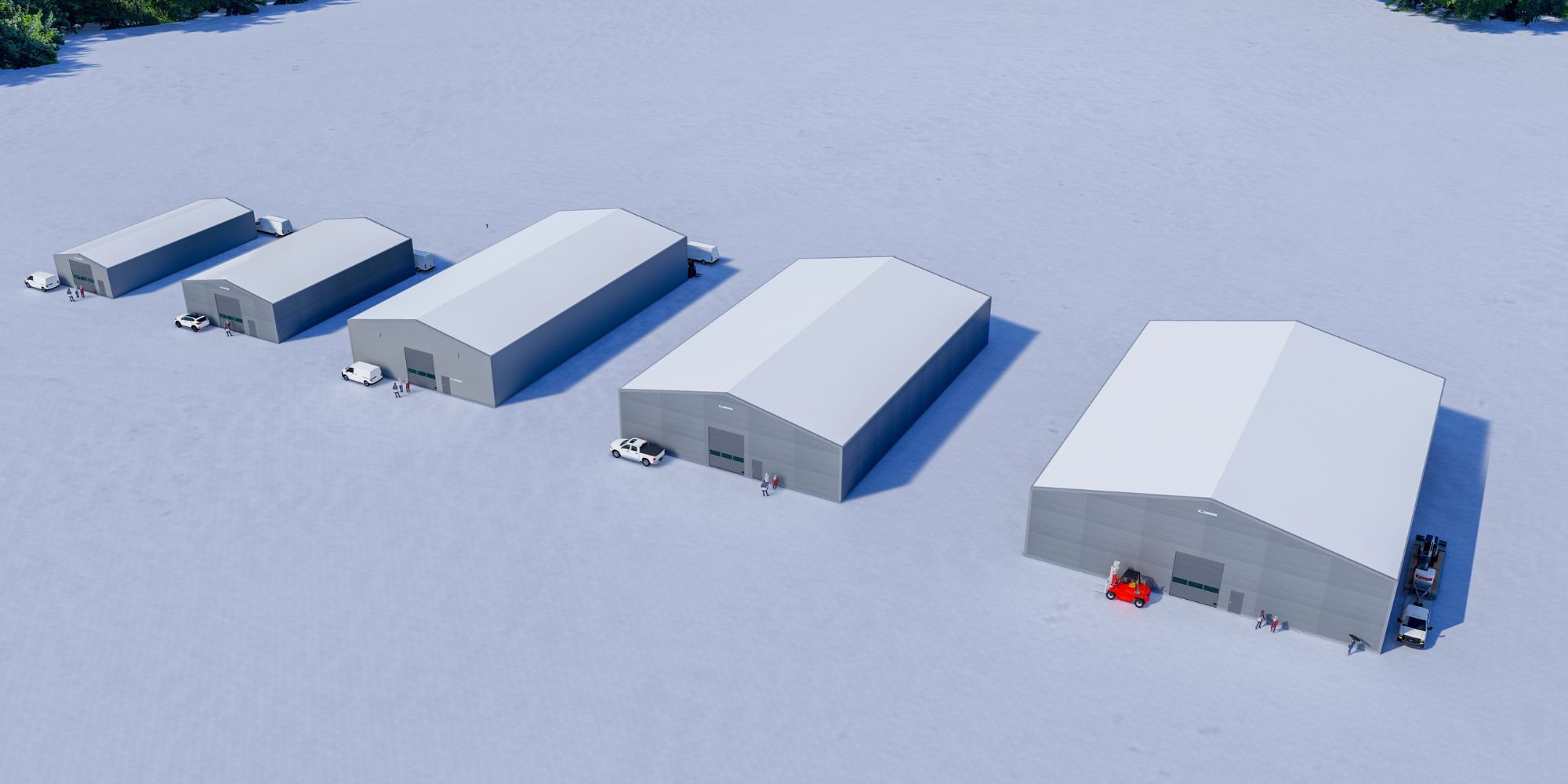 Plasthaller sortiment Bildet viser vårt sortiment av plasthaller i ulike størrelser.