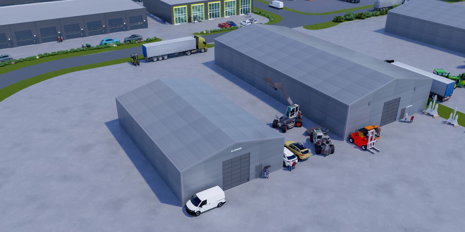 Illustrasjon av hvordan våre plasthaller ser ut på et industriområde.