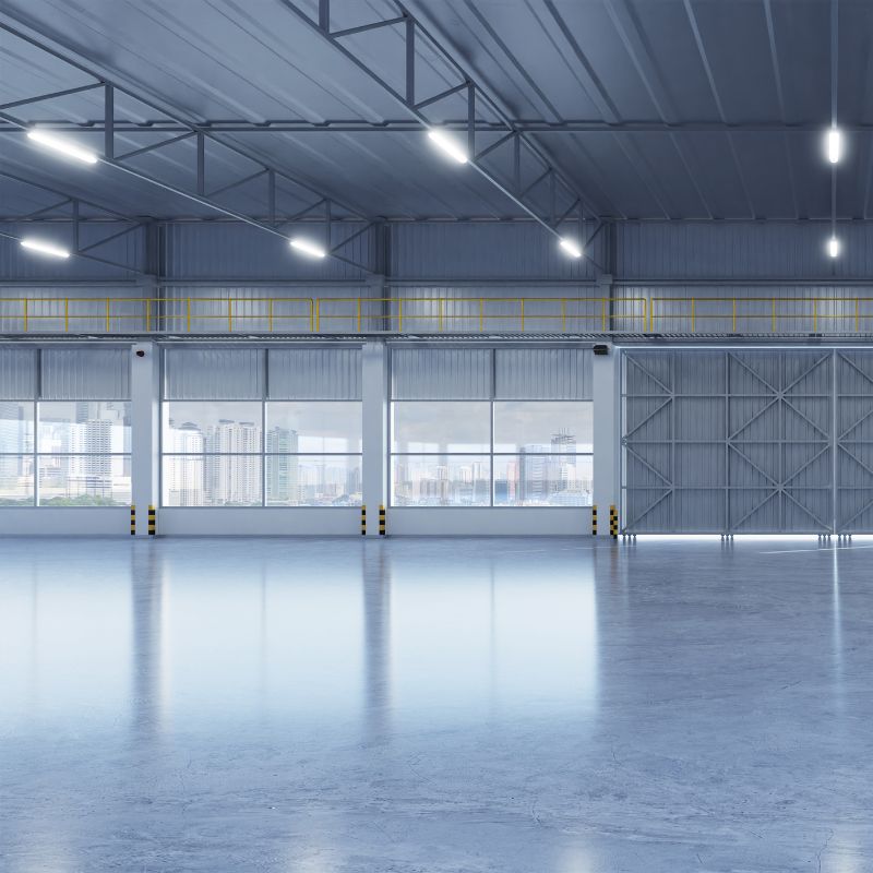 Innvendig illustrasjonsbilde av en av våre store haller i stål.